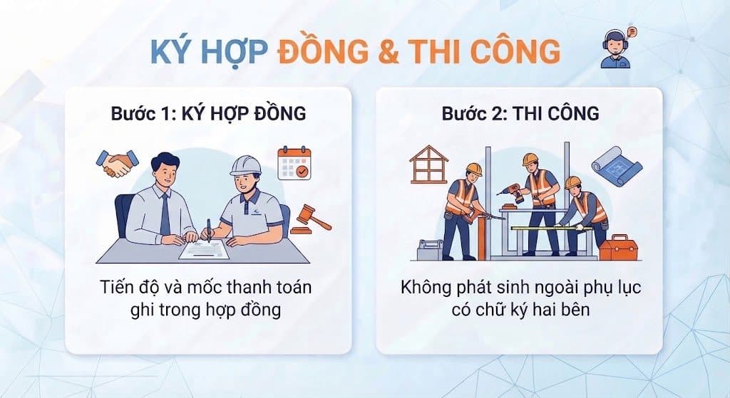 Ký hợp đồng & thi công — quy trình sửa chữa nhà tại TP.HCM